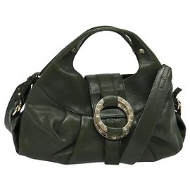 Bulgari Sac à main BVLGARI en cuir 2 voies vert Auth 113313 Vert
