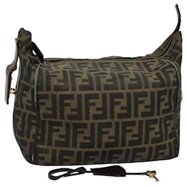 Fendi-FENDI Zucca Canvas Vanity Hand Bag Brown Black gold Auth mr1036-Brown,Black,Golden
