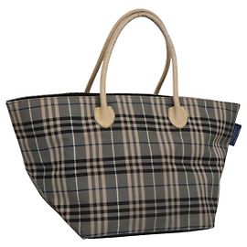BURBERRY Nova Check Blue Label Tote Bag Nylon Beige Silver Auth bs23441 Silvery Beige