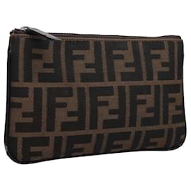 Fendi-FENDI Zucca Canvas Pouch Brown Auth bs22675-Brown