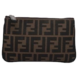 Fendi-FENDI Zucca Canvas Pouch Brown Auth bs22675-Brown