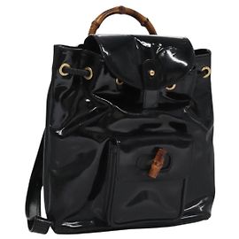 GUCCI Bamboo Backpack Patent leather Black 003 2058 0030 Auth nb014 Black