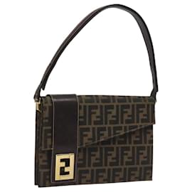 Fendi-FENDI Zucca Canvas Shoulder Bag Brown Black gold Auth BA307-Brown,Black,Golden