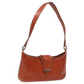 Céline Bolsa de ombro de couro laranja Auth EC246 Laranja