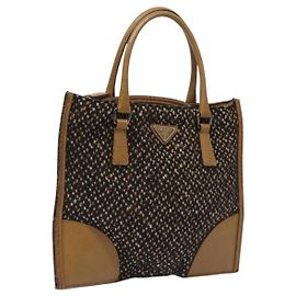 PRADA Bolsa de mão de lã marrom Auth hk2259 Marrom