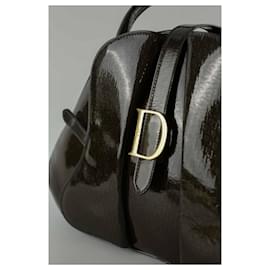 Dior-Saddle handbag in patent leather-Khaki