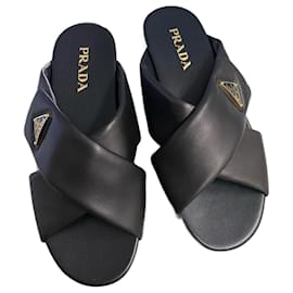 Prada-PRADA BLACK LOGO SLIDE SANDALS-Black