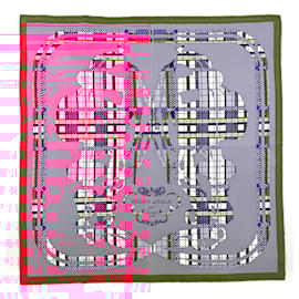 Hermès-Écharpe Tartan Brides de Gala Hermes Gavroche 45-Rose