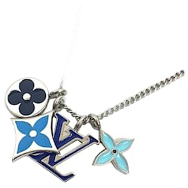 Louis Vuitton-Louis Vuitton LV Instinct Blue Enamel Chain Necklace-Silvery,Blue