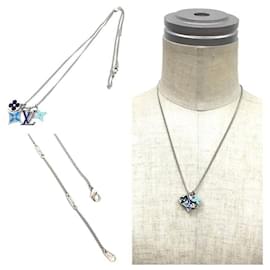 Louis Vuitton-Louis Vuitton LV Instinct Blue Enamel Chain Necklace-Silvery,Blue