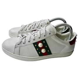 Gucci-GUCCI White leather ACE sneakers in good condition size 38-White