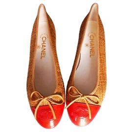 Chanel Ballerinas Camel und Rot Lackleder Rot