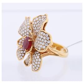 Autre Marque-Carrera Y Carrera Seda Imperial Orchidee Yellow Gold with Ruby and Diamonds, Size 53 EU-Golden