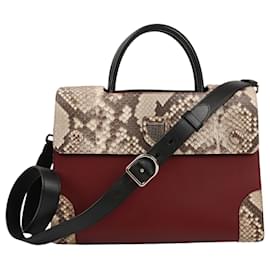 Dior-Christian Dior Diorever Medium Leather and Phyton 2Way Handbag in Burgundy-Beige