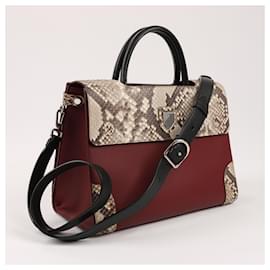Dior-Christian Dior Diorever Medium Leather and Phyton 2Way Handbag in Burgundy-Beige