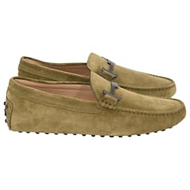 Tod's- Tod's Double T Driving Loafers in Olive Suede-Green,Olive green