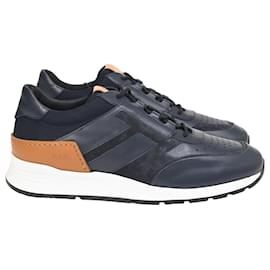 Tod's- Tod's Logo Low-Top Sneakers in Navy Blue Leather and Suede-Blue,Navy blue