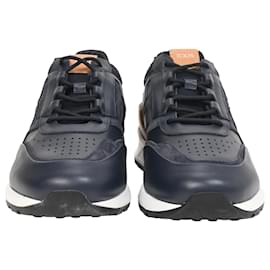 Tod's- Tod's Logo Low-Top Sneakers in Navy Blue Leather and Suede-Blue,Navy blue