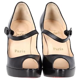 Christian Louboutin-Christian Louboutin Peep-Toe Mary Jane Pumps in Black Leather-Black