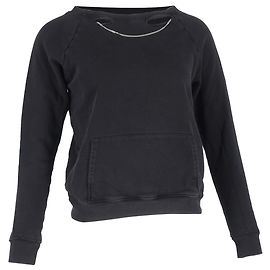 Ripped Sweatshirt von Saint Laurent mit Kettendetail aus schwarzer Baumwolle Schwarz