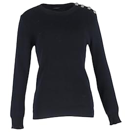 Balmain-Balmain Knit Button Detail Sweater in Black Wool -Blue,Navy blue
