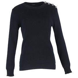 Schwarzer Wollpullover mit Strickknopfdetails von Balmain Blau Marineblau
