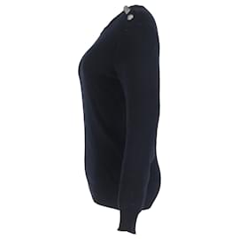 Balmain-Balmain Knit Button Detail Sweater in Black Wool -Blue,Navy blue