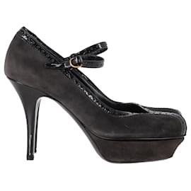 Saint Laurent- Saint Laurent Mary Jane Platform Pumps in Black Suede-Black