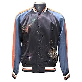 Valentino Garavani- Valentino Garavani Fireworks Print Bomber Jacket in Multicolor Satin-Multiple colors
