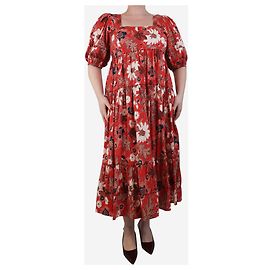 Ulla Johnson Robe midi florale rouge Nora - taille UK 16 Rouge
