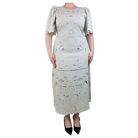 Sea New York Robe maxi brodée bleu et blanc - taille UK 14 Bleu