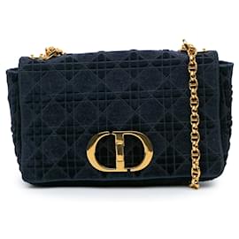 Dior-Dior Blue Medium Velvet Cannage Caro Bag-Blue,Navy blue