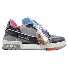 Louis Vuitton-Tênis Louis Vuitton pretos, azuis e cinzas-Marrom,Preto,Azul
