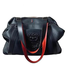 Christian Louboutin-CHRISTIAN LOUBOUTIN BAGDAMON Bag Demon Shoulder Canvas Leather Black Red-Black