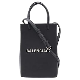 Balenciaga-Balenciaga Black Leather Phone Holder Shoulder Bag-Black
