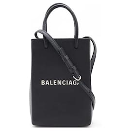 Balenciaga-Balenciaga Black Leather Phone Holder Shoulder Bag-Black