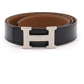 Hermès-Hermes H Strier Reversible Leather Belt-Brown,Black