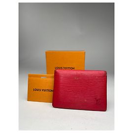 Vintage Louis Vuitton EPI leather Card Holder Red Red