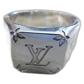 Louis Vuitton-Anel de sinete Louis Vuitton em metal prateado tamanho L com conjunto completo-Prata