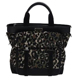 Dolce & Gabbana-DOLCE&GABBANA Leopard Hand Bag Canvas 2way Green Black Auth bs23143-Black,Green