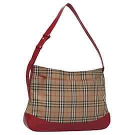 Autre Marque-Burberrys Nova Check Shoulder Bag Canvas Beige Red gold Auth EC082-Red,Beige,Golden