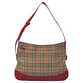 Autre Marque-Burberrys Nova Check Shoulder Bag Canvas Beige Red gold Auth EC082-Red,Beige,Golden