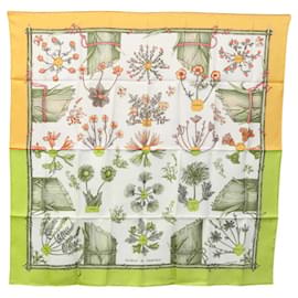 Hermès-HERMES Carre 90 Scarf ""Herbier de Gavarnie"" Silk Yellow White Auth am7977-White,Yellow