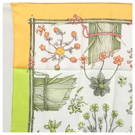 Hermès-HERMES Carre 90 Scarf ""Herbier de Gavarnie"" Silk Yellow White Auth am7977-White,Yellow
