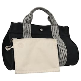 Hermès-HERMES Cannes PM Sac à main en toile noir argent authentique bs22923-Noir,Argenté