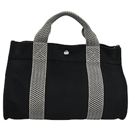 Hermès-HERMES Cannes PM Sac à main en toile noir argent authentique bs22923-Noir,Argenté