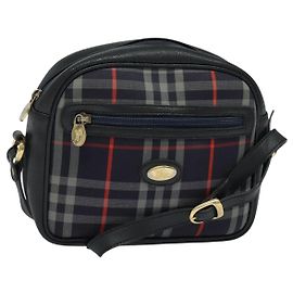 Bolsa de mão em lona xadrez Nova da BURBERRY azul marinho Auth JB069 Azul marinho