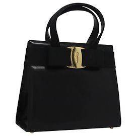 Borsa a mano in pelle nera e oro Salvatore Ferragamo Vala Auth bs23240 Nero D'oro