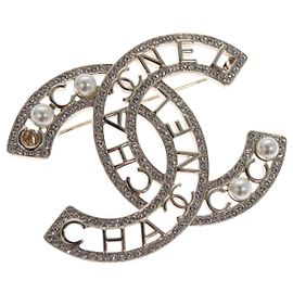 CHANEL COCO Mark Brosche Metall Silber CC Auth bs23017 Silber