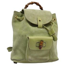 GUCCI Bamboo Backpack Suede Leather Green Gold 003 1956 0030 Auth nb201 Golden Green